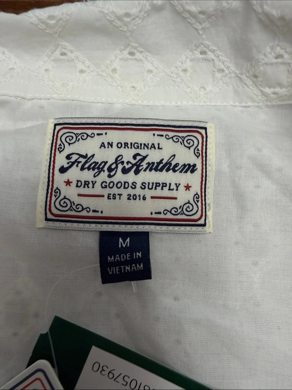 Flag & Anthem White Short-Sleeve Eyelet Button-Down Shirt